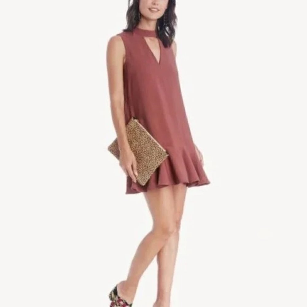 J.O.A. Tie Neck Ruffled Sleeveless Mini Dress Women's Size Large
